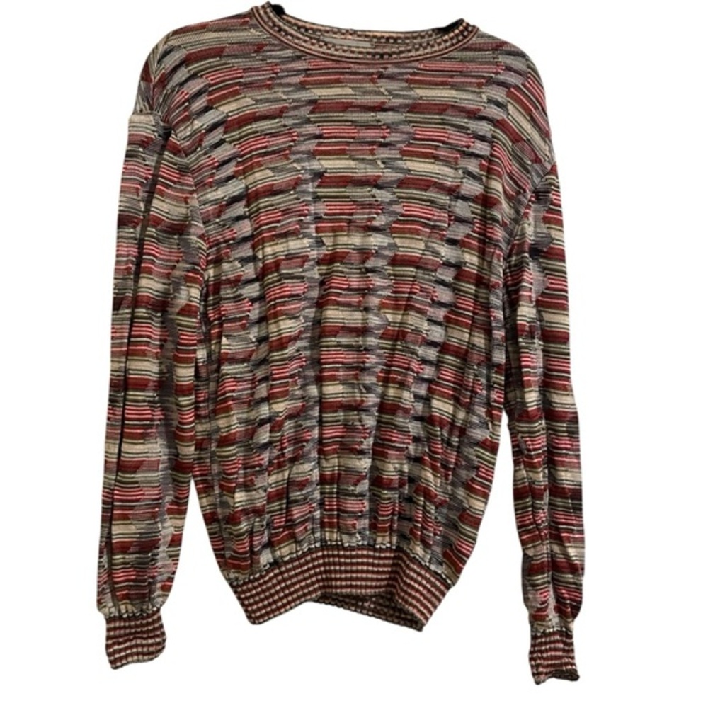 MISSONI Red Multicolored Knit Pullover Cotton Viscose Blend